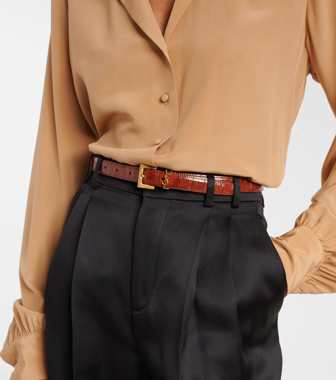 Saint Laurent Cassandre croc-effect leather belt